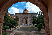 Hania, the Akrotiri peninsula. The beautifully renovated Gouvernetou Monastery, the bells that once stood above the facade of the church have been removed. 